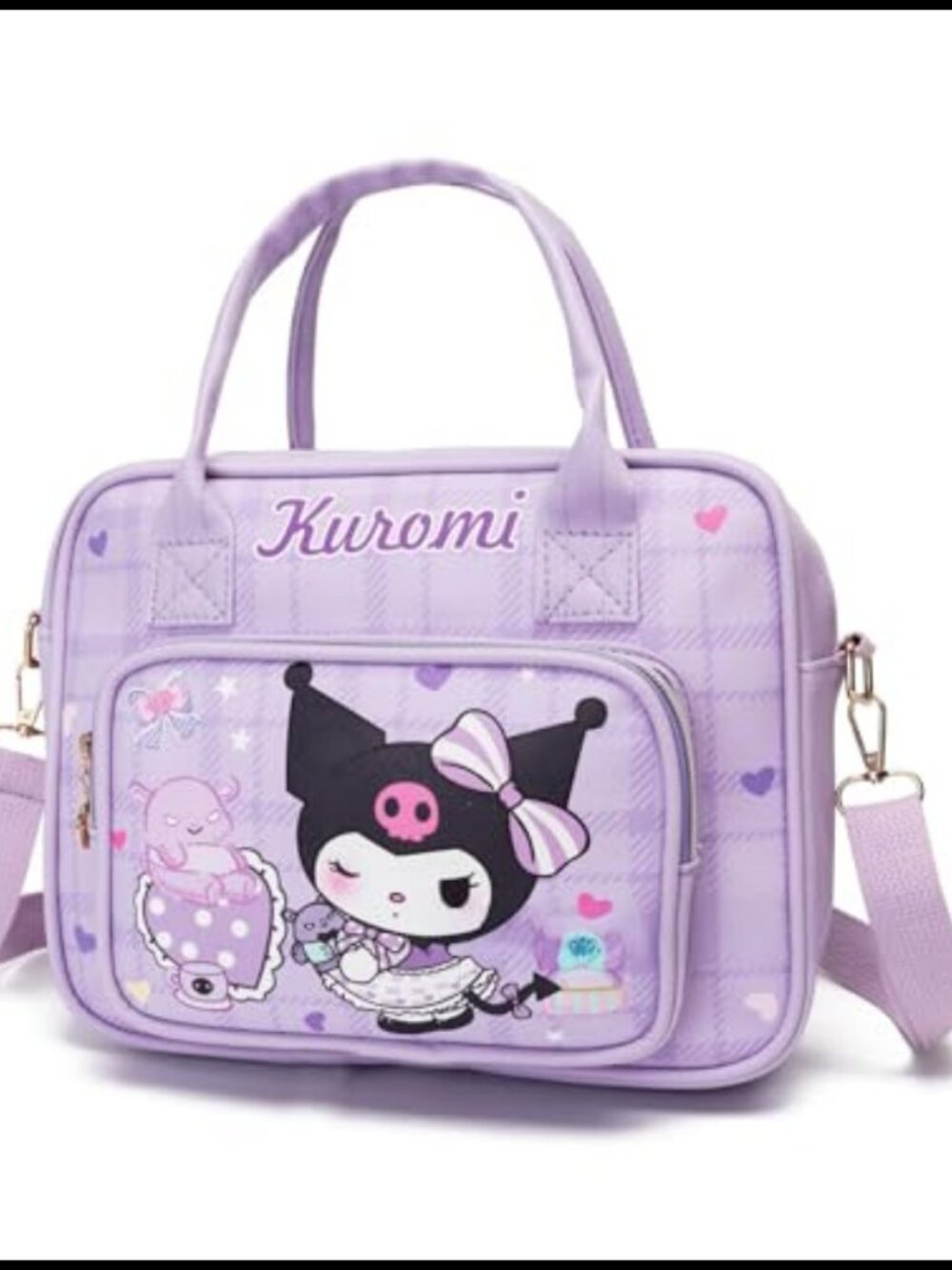 Cute Cartoon PU Leather Crossbody Bag Adjustable Strap Zipper Handbag Gift for